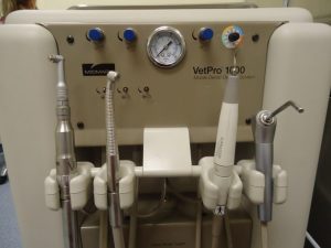 This is the dental unit used at Parkside, which contains the scaler, polisher, drill and flush that we need during a dental procedure.